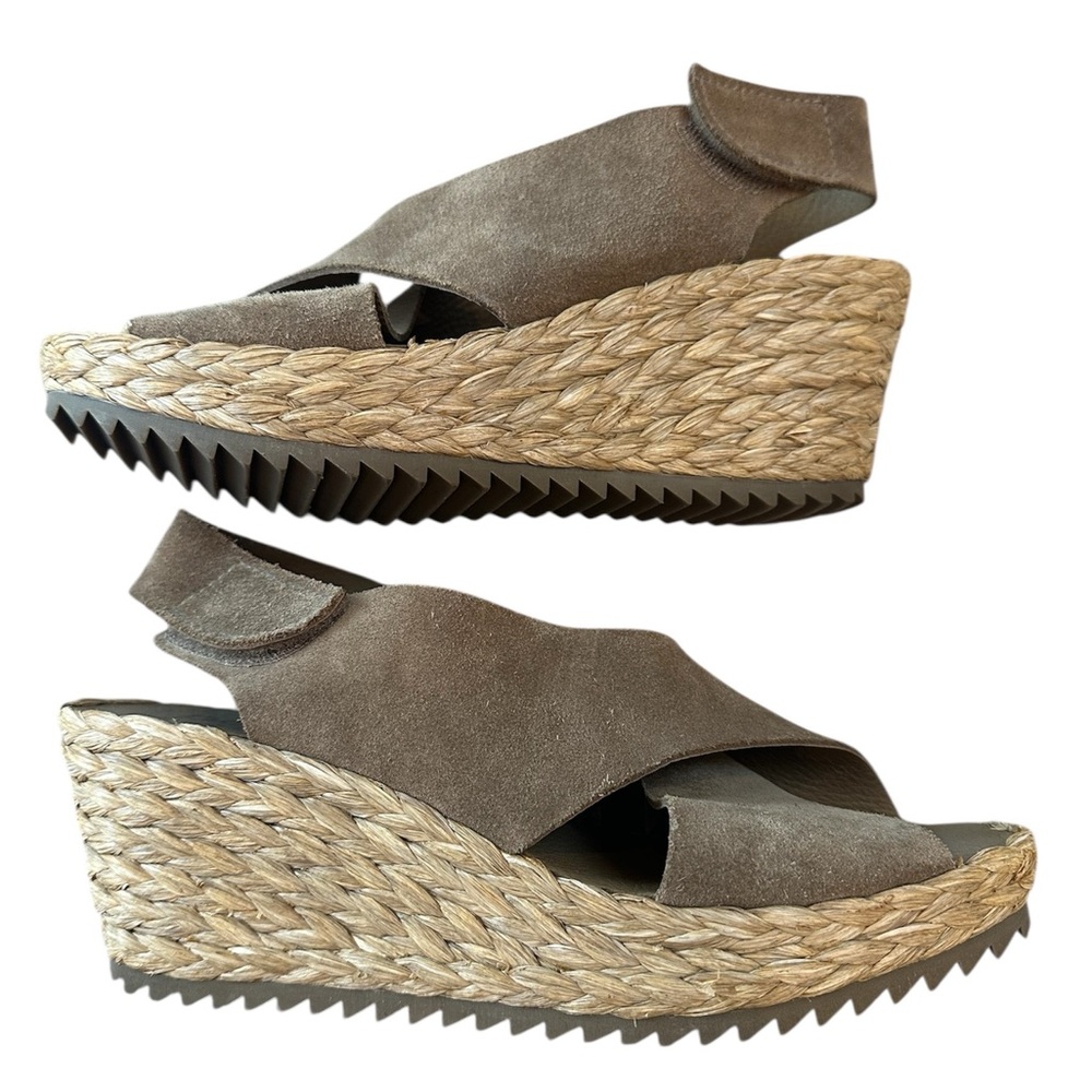 Pedro Garcia Grey Suede Raffia Wedge Adjustable Sandal 40